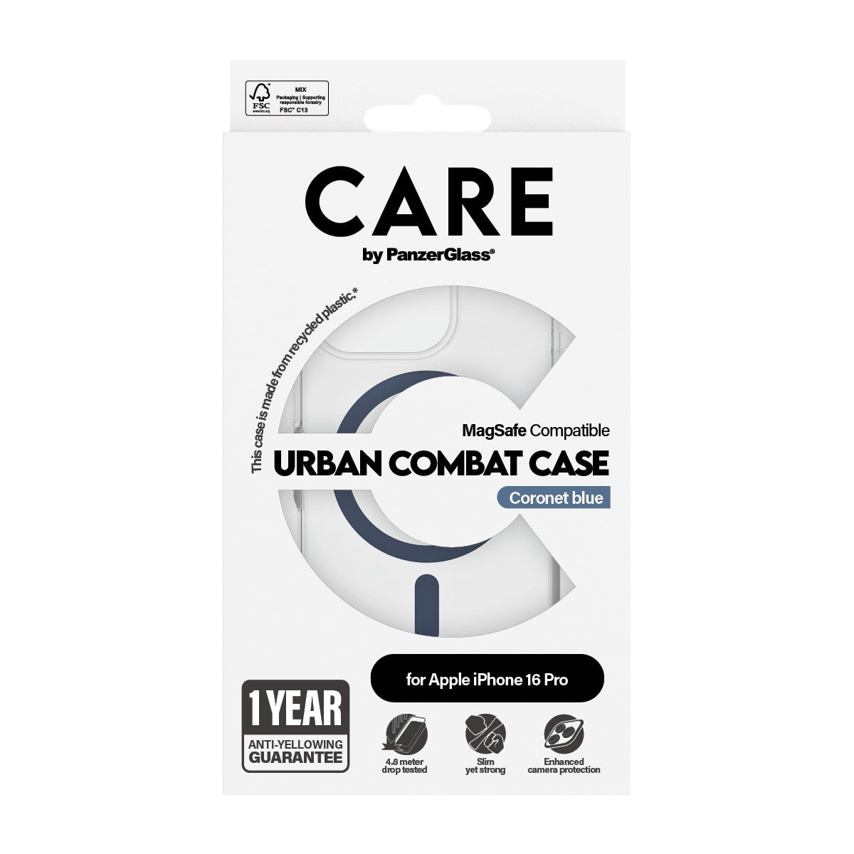 CARE by PanzerGlass® Flagship Case Transparent Urban Combat m. Blau MagSafe iPhone 16 Pro